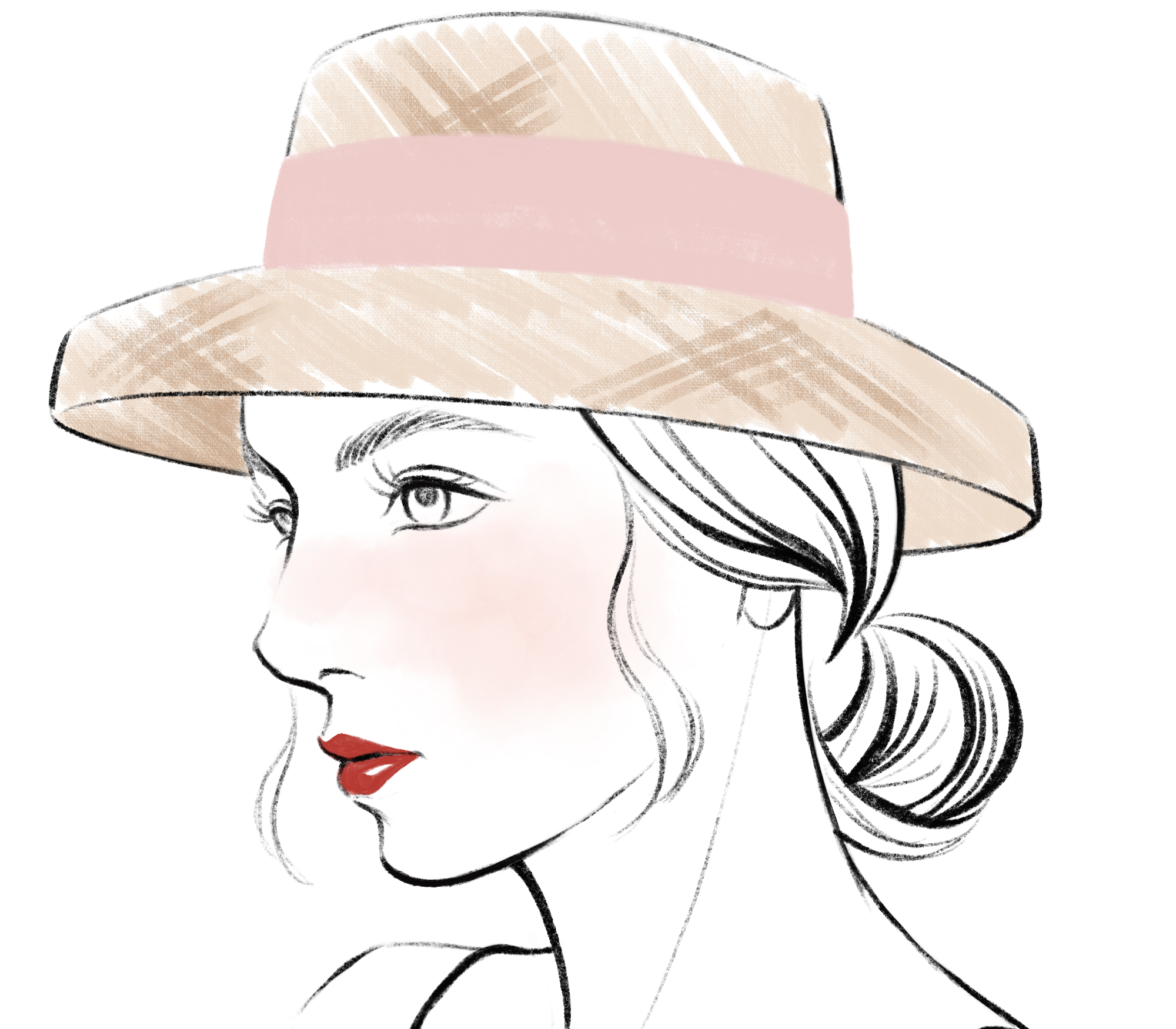 麦わら帽子の女性イラスト