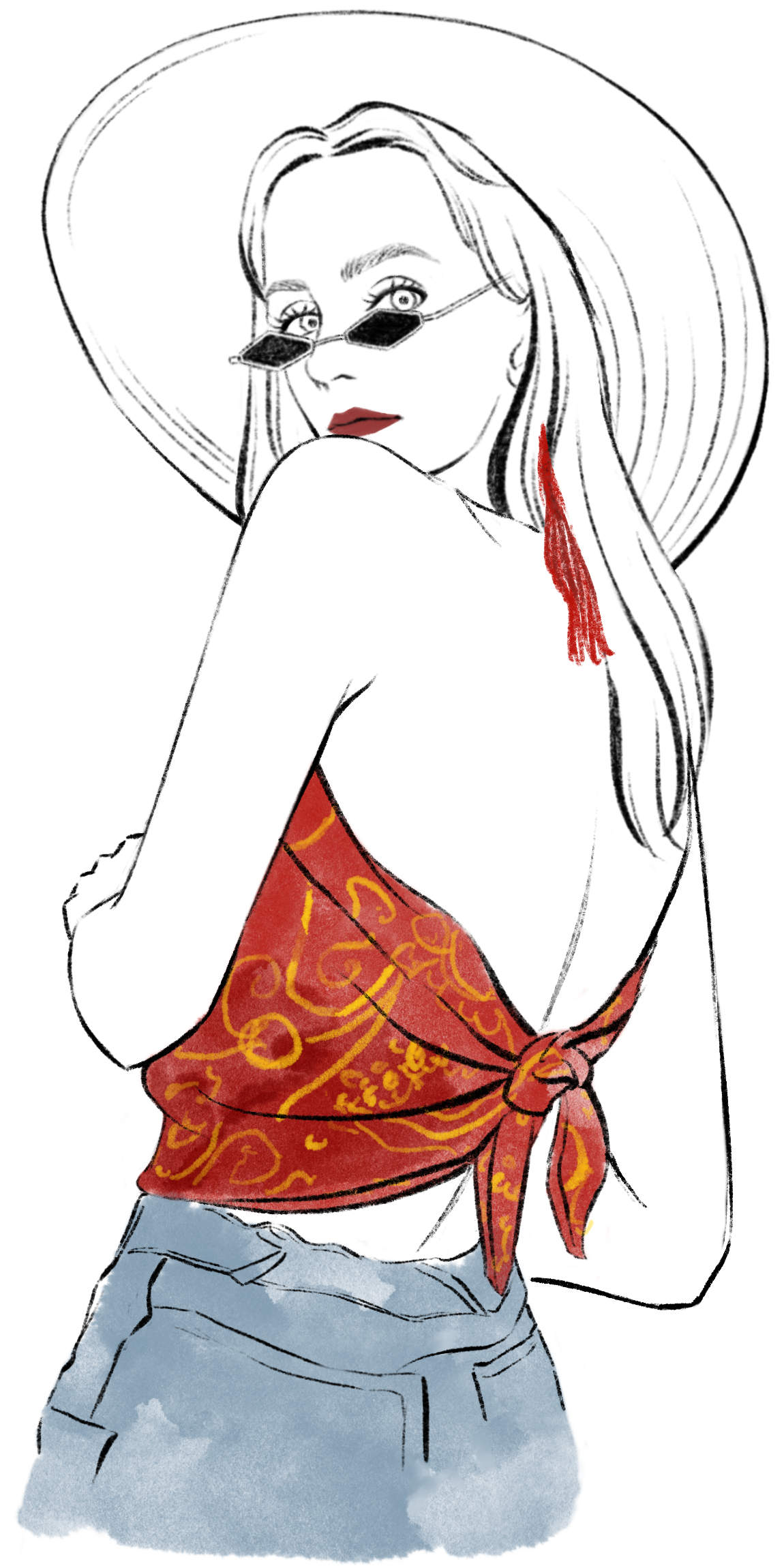 赤いトップス女性イラスト