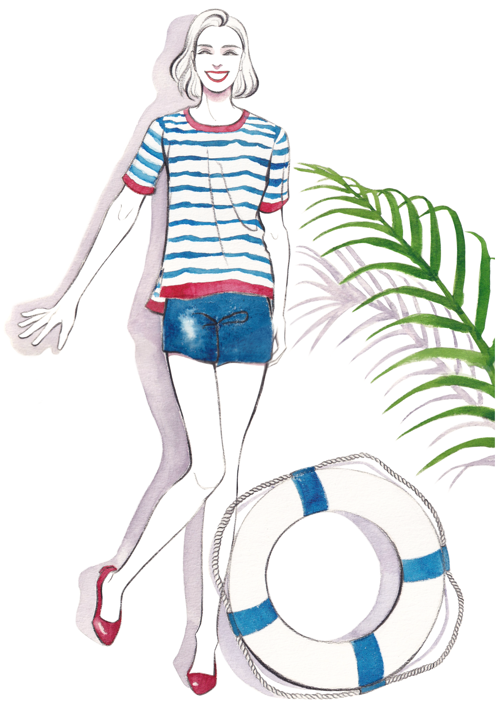 ボーダーTシャツ夏コーデ女性イラスト