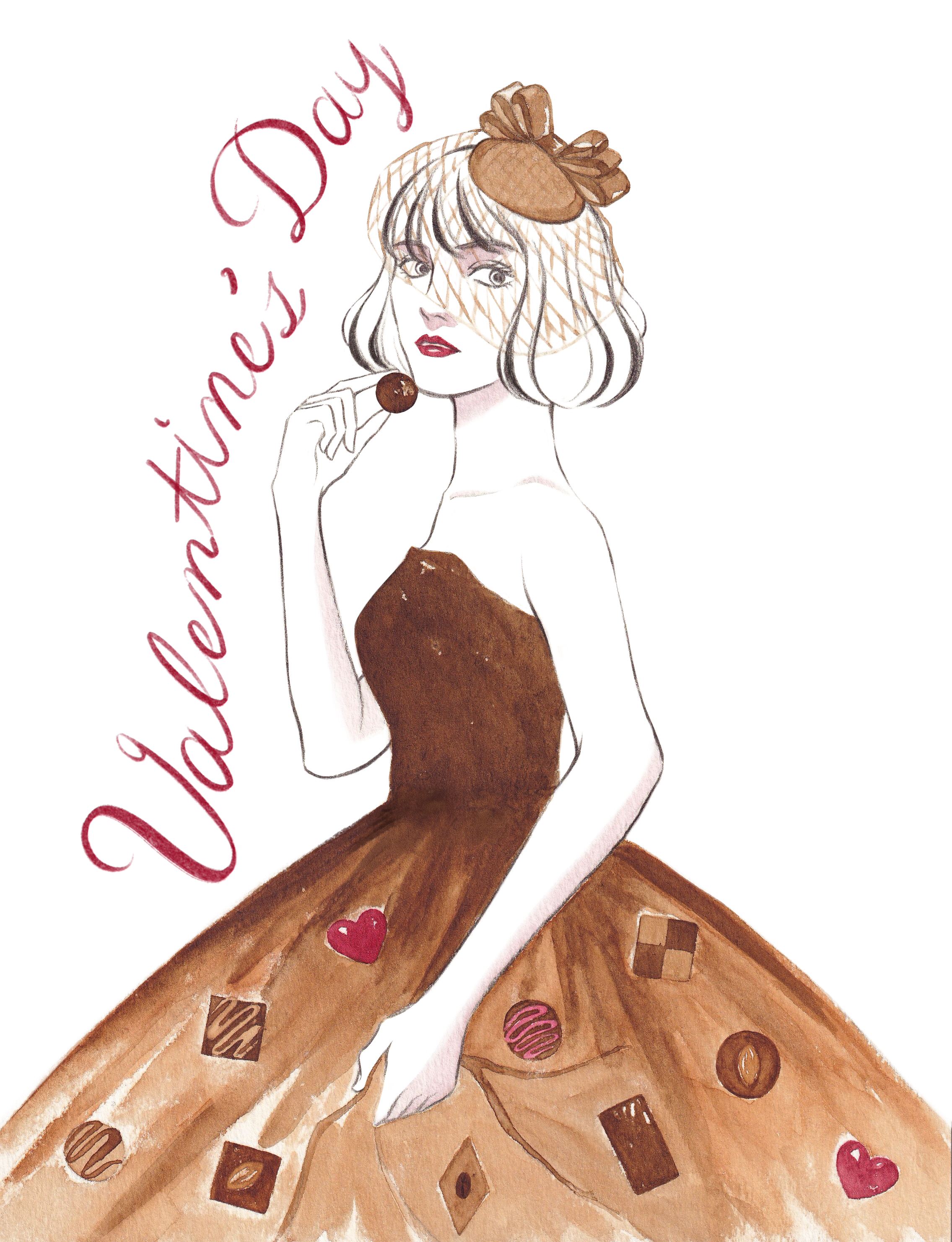 バレンタインチョコドレス女性イラスト